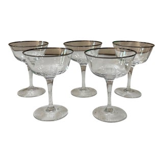 1970s Collection of Silver Rimmed Champagne Glasses- Set of 5 For Sale