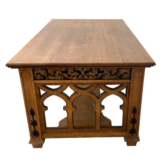 Gothic 19th Century Oak Gothic Revival Library Table For Sale - Image 3 of 7