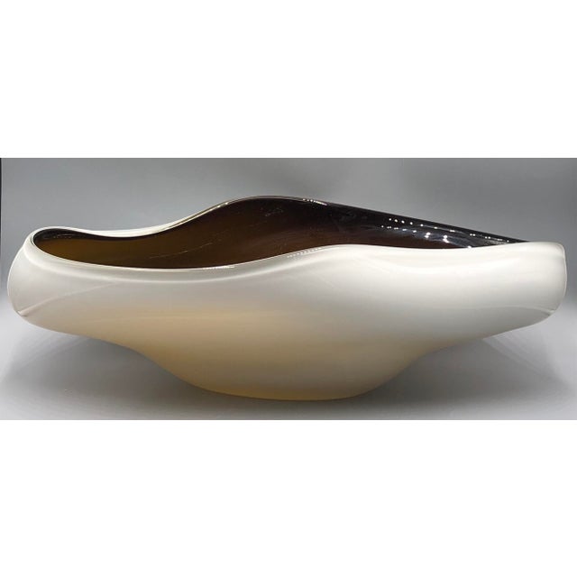 Modern Large Glass Boat Bowl with Frosted Glass Overlay For Sale - Image 3 of 10