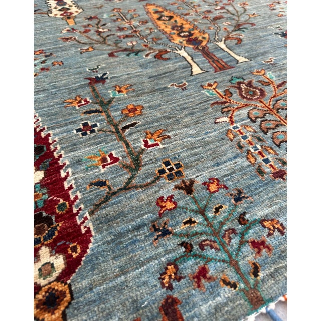 Mid 20th Century Small Persian Tree of Life Rug – Hand-Knotted Wool, 2.9x3.6 Ft, Aqua & Jewel Tones For Sale - Image 5 of 18
