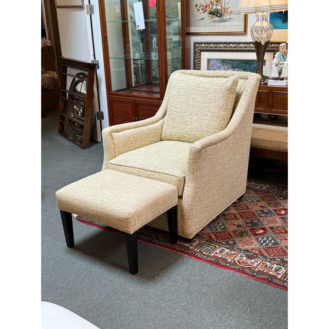 Design Plus Gallery presents a Wingback Armchair + Ottoman from CR Laine. Upholstered in a soft beige and cream geometric...