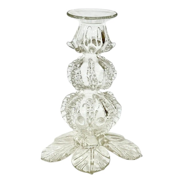 Vintage Handblown Venetian Clear Glass Candlestick For Sale
