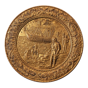 Vintage Embossed Brass Wall Charger With European Maritime Relief Scene — 14” Decorative Hanging Plate