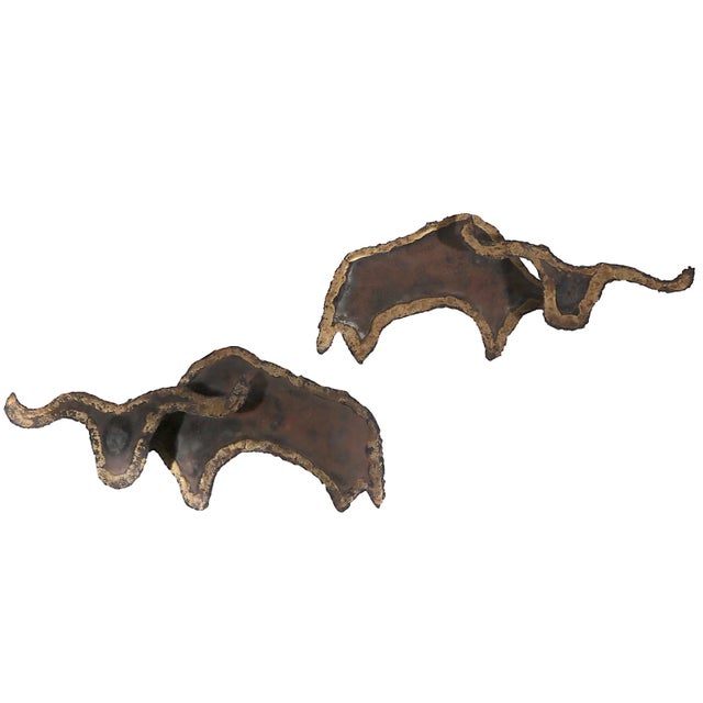 Mid-Century Modern Brutalist Torch Cut Wall Mount Bulls After Jere C. 1970's For Sale - Image 3 of 10