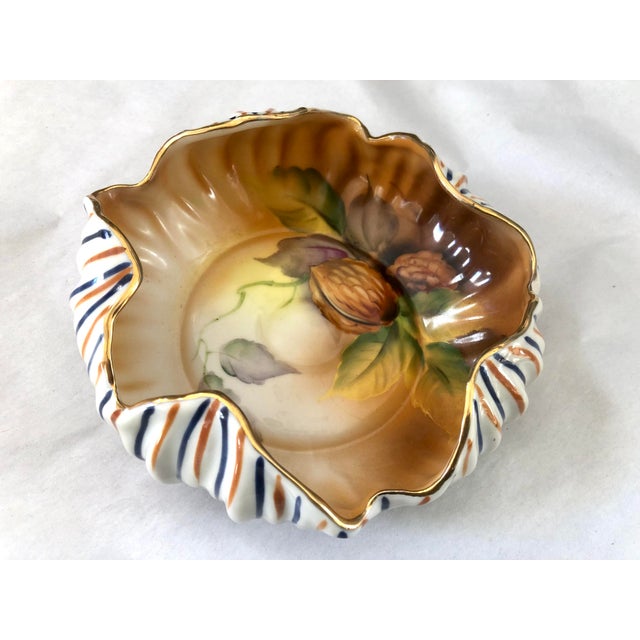 Noritake 1930s Woodland Noritake Morimura Hand Painted China Striped and Walnut Pattern Bowl For Sale - Image 4 of 12