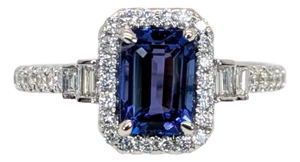 1.2ct Tanzanite Ring W Earth Mined Diamonds in Solid 14k White Gold | Em 7x5mm, Szie 6.75