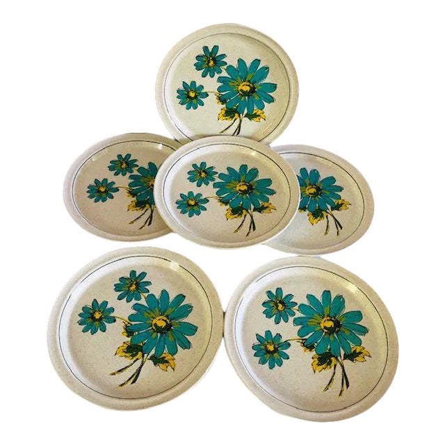 70s Brendan Erin Stone Floral Pattern Dinner Plates- Set of 6 For Sale