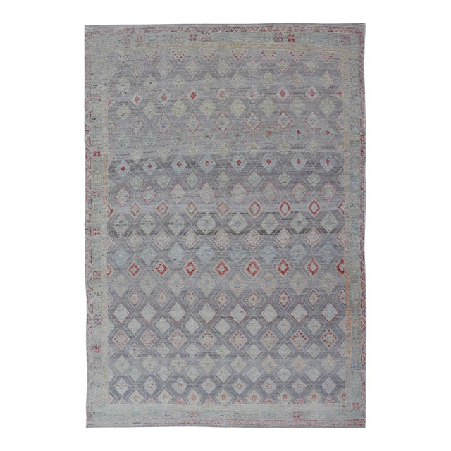 Modern Afghan Tribal Rug by Keivan Woven Arts in Wool With Sub-Geometric Design 6'4 X 9'6 For Sale