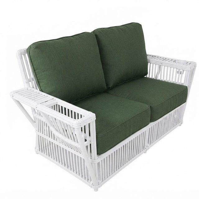 1990s 1990s Presidents Nantucket Stick White Reed Rattan Livingroom Set W/ Green Cushions For Sale - Image 5 of 9