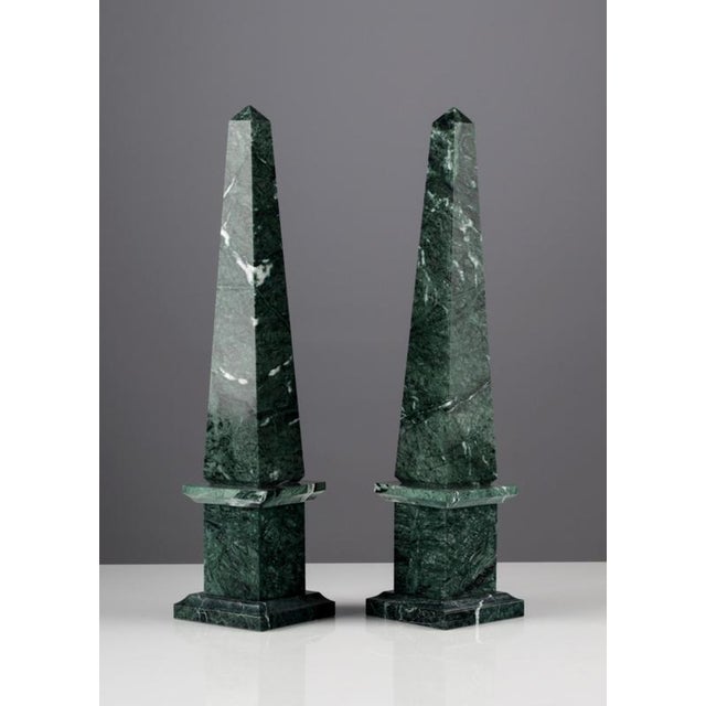 Pair of Decorative Italian Obelisks 20th Century Made of green speckled marble, height approx. 42.3 cm (2) Condition: good