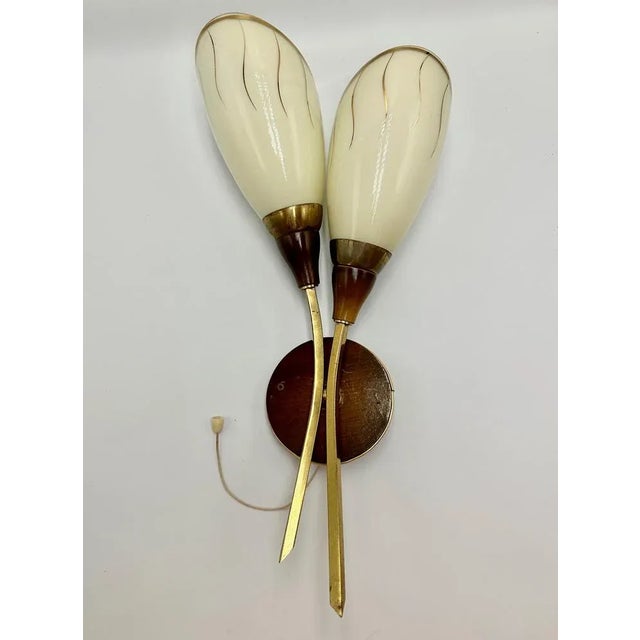 Brown Mid-Century Wall Lamp in Brass and Wood, 1950s For Sale - Image 8 of 8