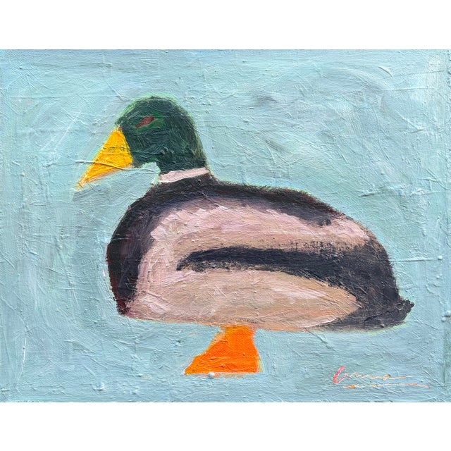 This original acrylic painting on canvas features a stylized duck rendered in a modern folk-art style, combining...