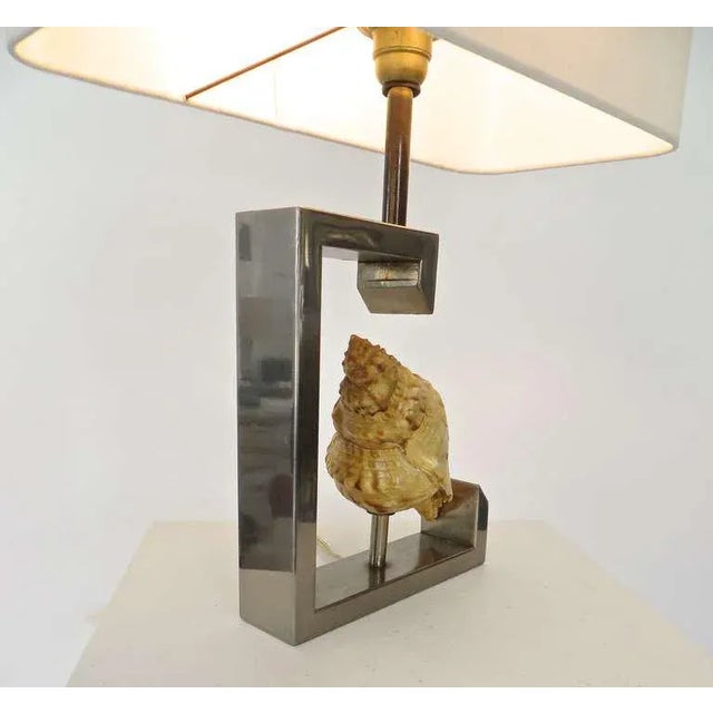 French Seashell and Nickel Chrome Frame Table Lamp For Sale - Image 9 of 10