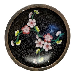 Vintage Chinese Enamel Dish With Flowers For Sale