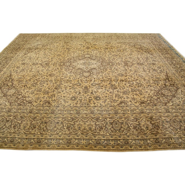 1960s 1960s Vintage Persian Tabriz Handmade Medallion Ivory Wool Rug 10 X 12 For Sale - Image 5 of 7