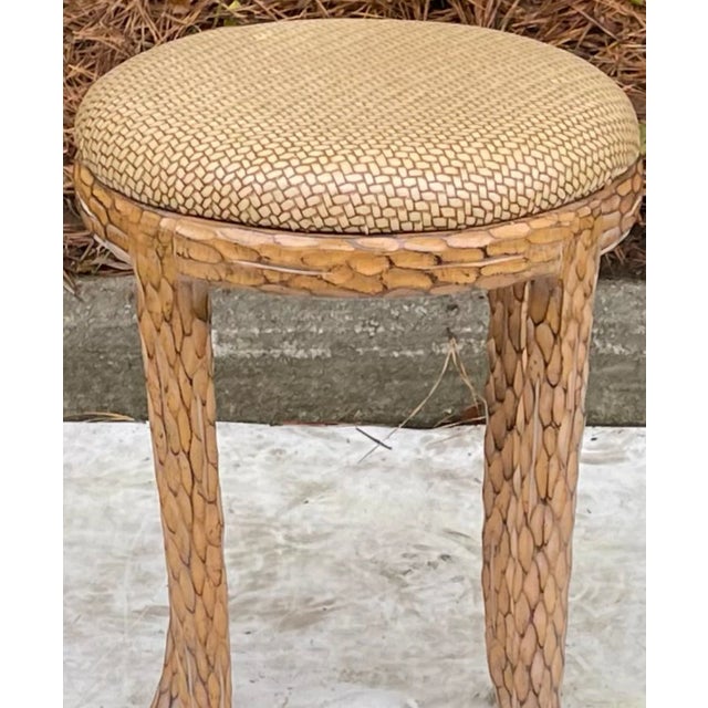 Tan 20th Century Regency Style Carved Faux Bois Stool For Sale - Image 8 of 9