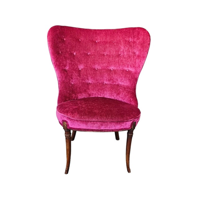 Red Velvet Red Cherry Wing Back Chair For Sale - Image 8 of 8