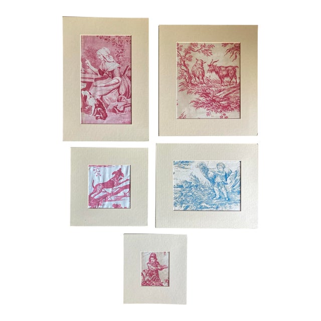 Authentic Set of Five Toile De Jouy Fragments in Handmade Mattings. . For Sale