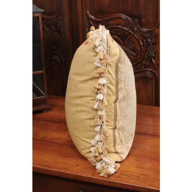 Cream French 19th Century Needlepoint Tapestry Pillow Depicting Two Artistocrates For Sale - Image 8 of 12