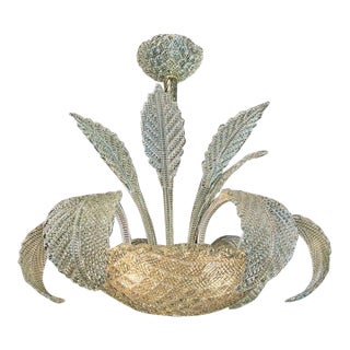 Modern Murano Leaf Form Chandelier in Fontana Green For Sale