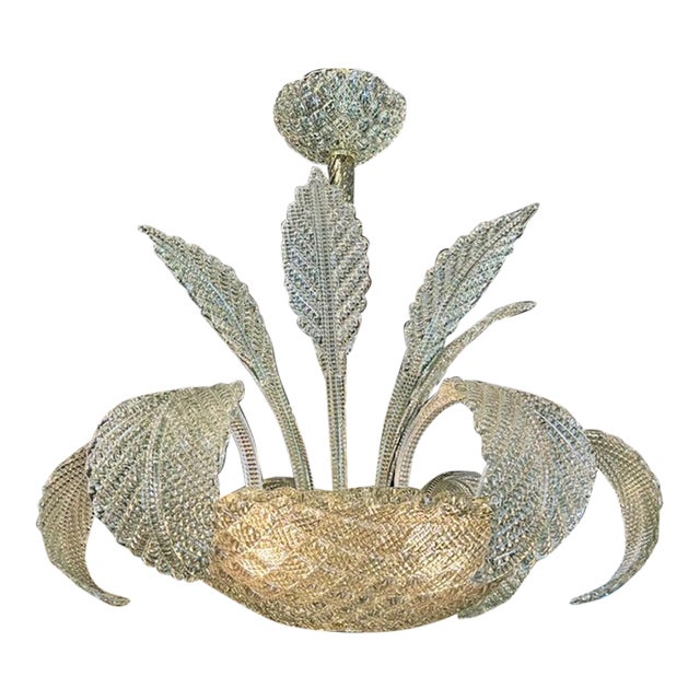 Modern Murano Leaf Form Chandelier in Fontana Green For Sale