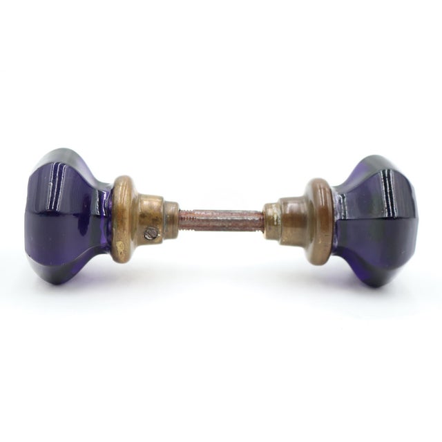 Pair of Vintage Octagon Dark Purple Glass Door Knobs For Sale - Image 4 of 6