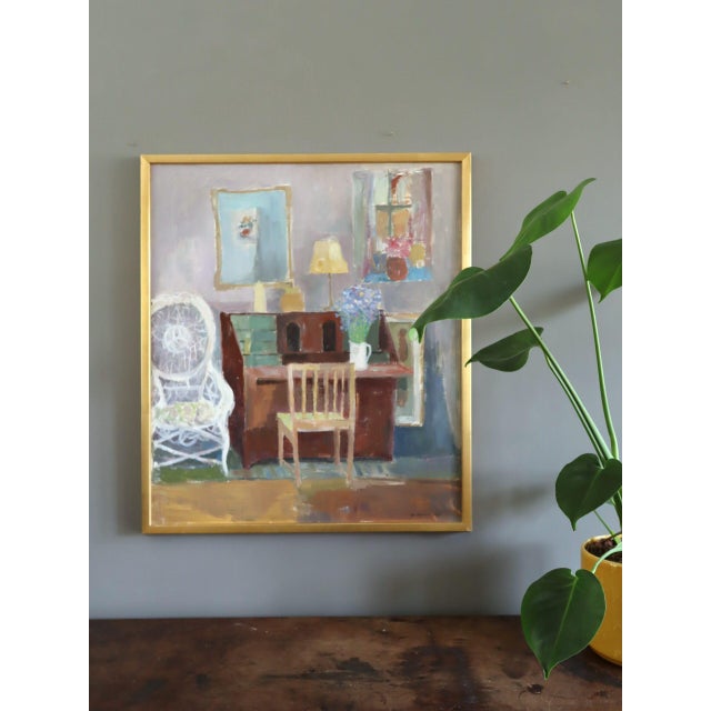Mid-Century Modern 1964 Mid-Century Modern 'Interior With Desk' Original Vintage Swedish Interior Scene Oil Painting, Framed For Sale - Image 3 of 12