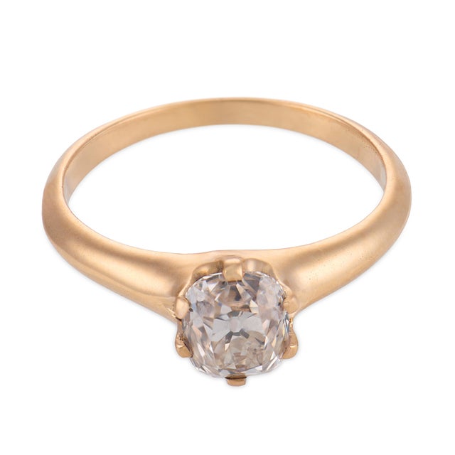 Victorian Early 20th Century Victorian Gia 1.07 Carat Diamond 14k Yellow Gold Solitaire Engagement Ring, Size 5.25 For Sale - Image 3 of 6