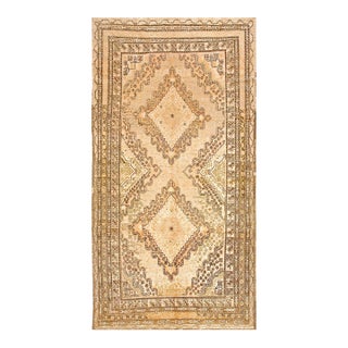 1930s Tan Camel Medallion Antique Central Asian Khotan Rug 7'9" X 13'9" Handknotted Wool Carpet For Sale