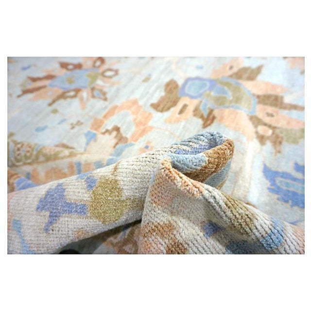 Afghan Sultanabad Master Wool 11x11 Ivory, Light Blue & Light Orange Handmade Round Area Rug #1143252 For Sale - Image 11 of 12