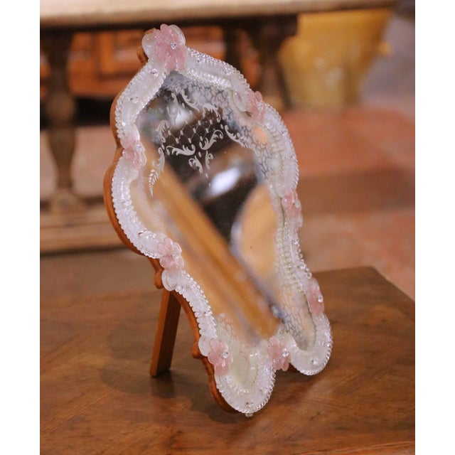 Italian Mid-Century Italian Murano Glass Vanity Mirror With Floral Frame For Sale - Image 3 of 8