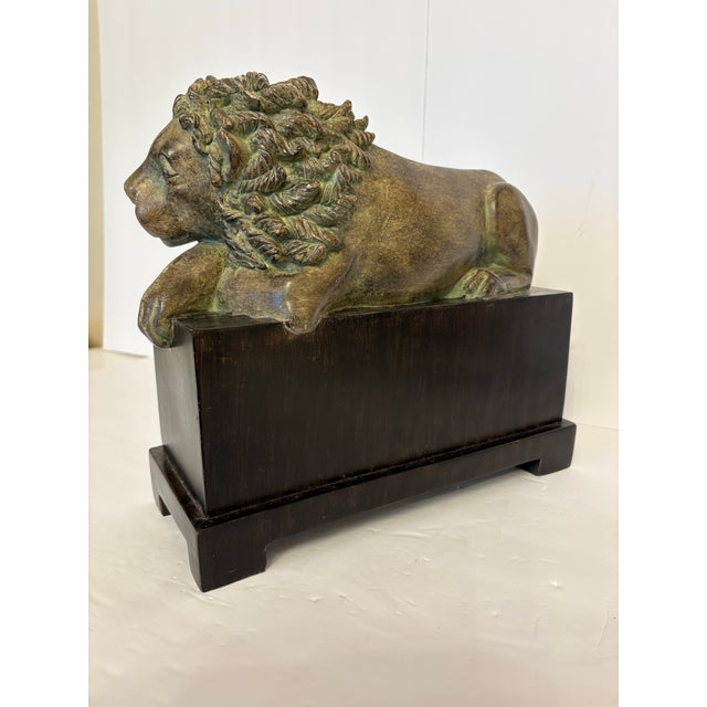 Abstract Vintage Austin Productions Sleeping Lion Sculpture on Wooden Base For Sale - Image 3 of 8