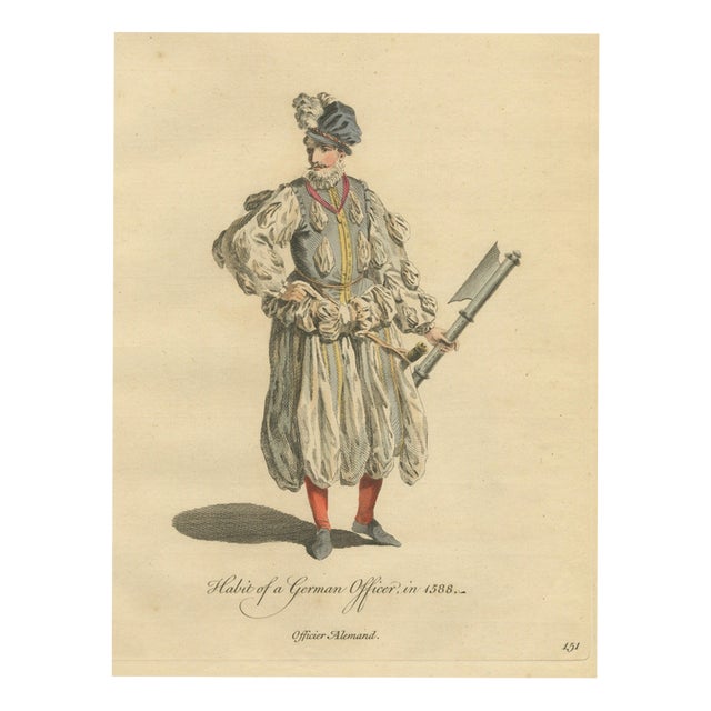 Jefferys, German Officer with Battle Axe in Plumed Cap and Full Breeches, 1588, 1757, Engraving For Sale