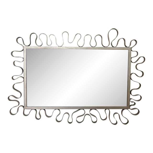 Vintage 1980s Rectangular Wall Mirror Featuring Silver Iron Frame