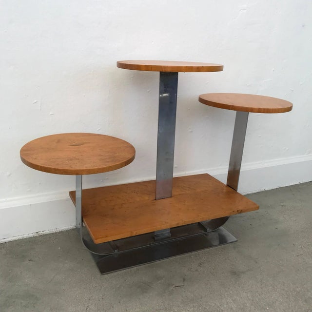 Donald Deskey Donald Deskey Art Deco Chrome and Maple Burl Wood Side or End, Occasional Table For Sale - Image 4 of 10