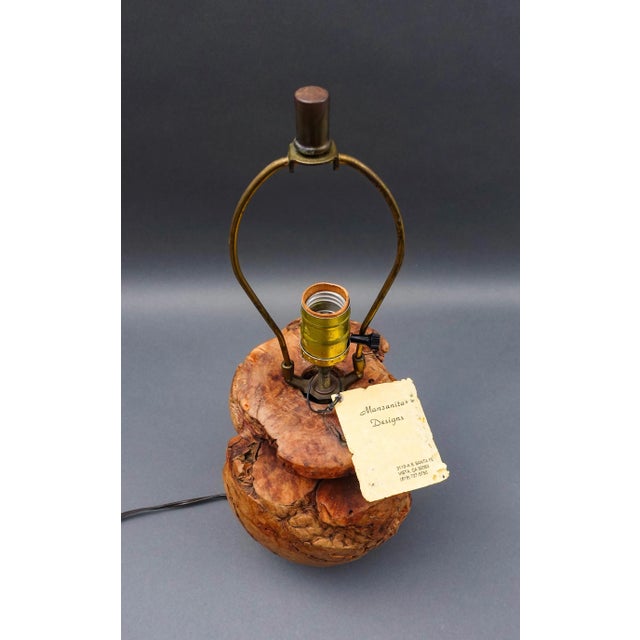Vintage Mid 20th Century California Free Form Burl Root Wood Table Lamp For Sale In Miami - Image 6 of 10