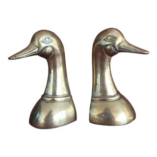 1980s Vintage Brass Duck Bookends - a Pair For Sale