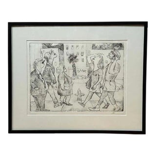 Satirical Monogrammed Drawing by Unknown Artist For Sale