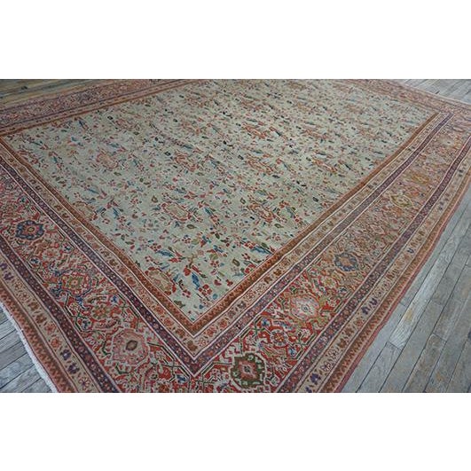 Persian 1920s Beige Room Size Antique Allover Floral Knotted Wool Persian Mahal Rug For Sale - Image 3 of 7