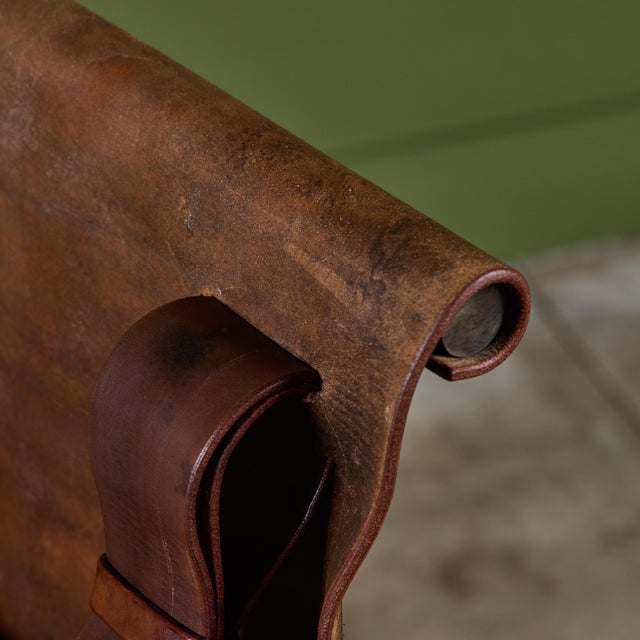 Patinated Jean-Paul Rykaert Leather Sling Chair For Sale - Image 13 of 18