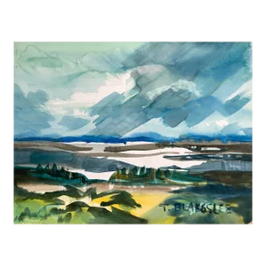 1960s Tina Blakeslee Stormy Sky Landscape Painting