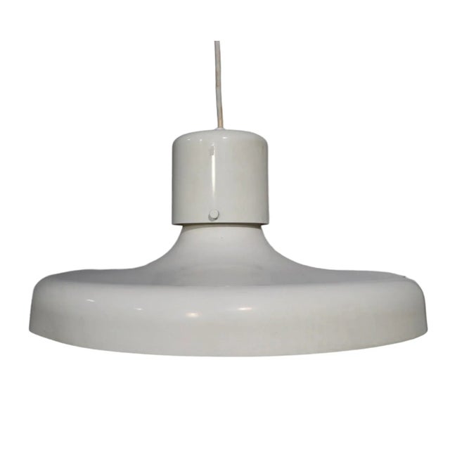 White Enameled Pendant Light C. 1970's For Sale - Image 9 of 13