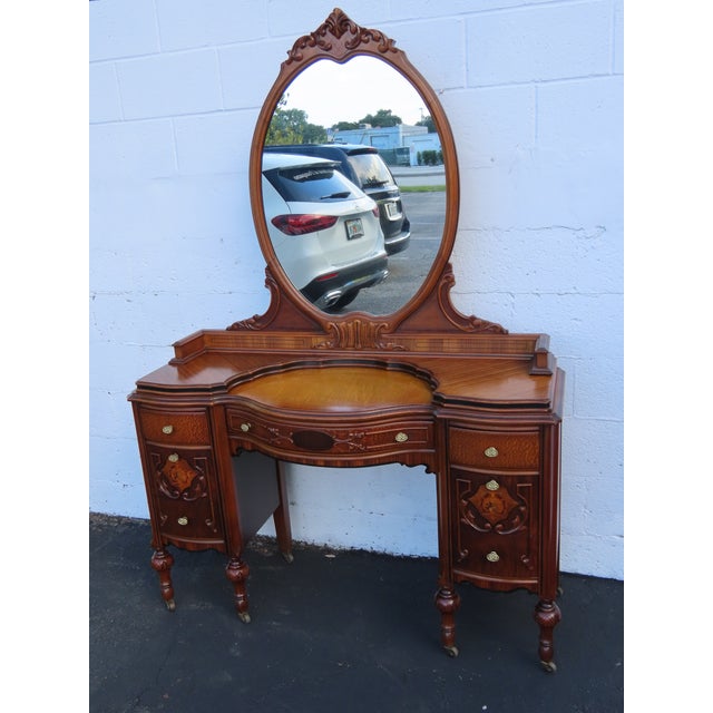 Early 1900s Carved Inlay Vanity Makeup Table 6611 For Sale - Image 14 of 18