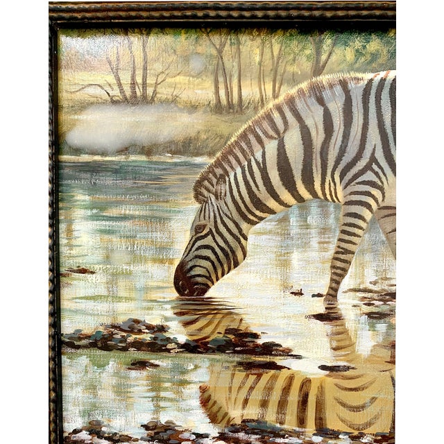 Late 20th Century Late 20th Century Painting Decor Zebra by Pond Original Oil on Canvas Art Framed Signed For Sale - Image 5 of 8