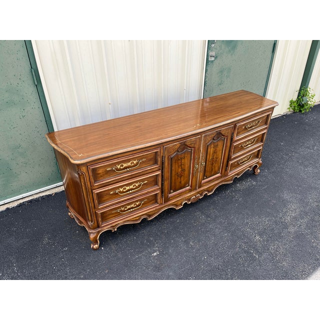 French Provincial 1980s Drexel Brittany Collection French Country Long Triple Dresser For Sale - Image 3 of 12