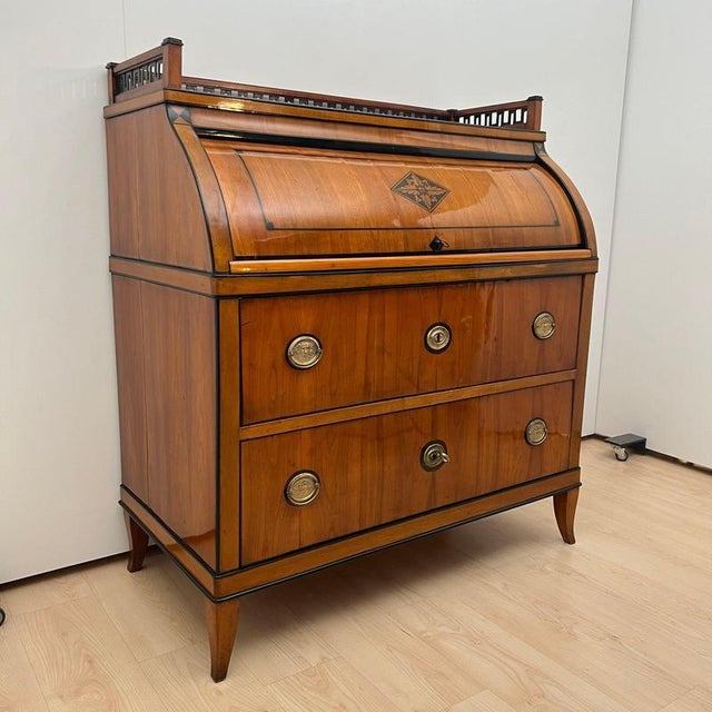 Early Biedermeier Roll-Top or Cylinder Secretaire from South Germany around 1820. Thick cherry veneer on softwood and...