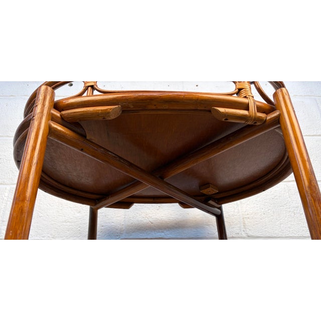 Brown Vintage Collapsible Rattan and Bamboo Bar Cart For Sale - Image 8 of 10