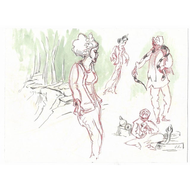Doublel sided watercolor on paper by English artist Ivy Attwell (1895-1985) of docks Malaysia or Indonesia, with figure...