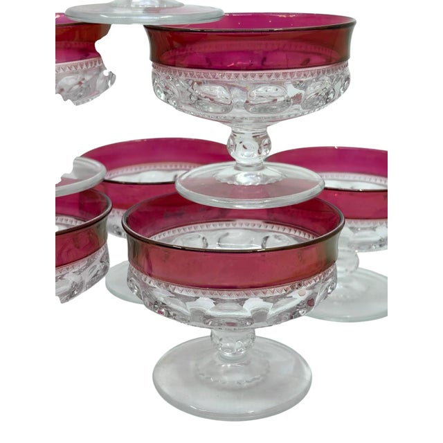 Red Vintage Indiana Glass Kings Crown Cranberry Champagne Sherbet Glasses- A Set of 12 For Sale - Image 8 of 11