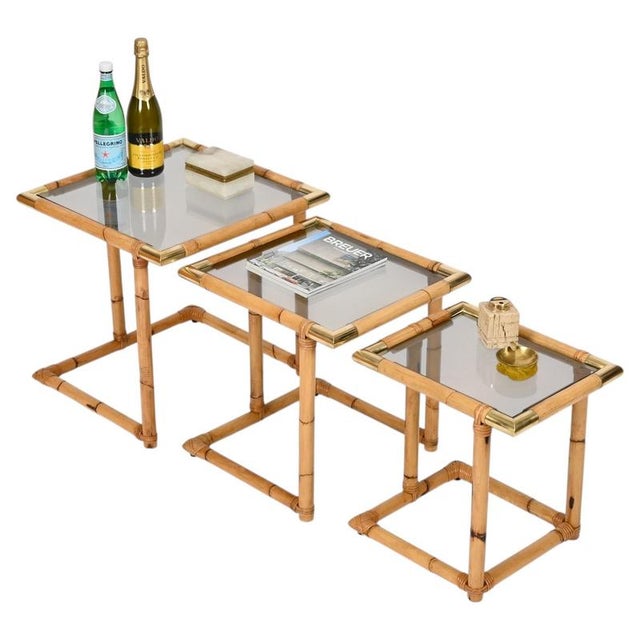 Nesting Tables in Bamboo and Brass, Italy, 1970s, Set of 3 For Sale - Image 15 of 15